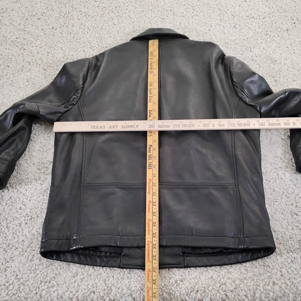 Vintage Banana Republic Jacket Mens Medium Black Leather Zip Biker Coat 90s Moto